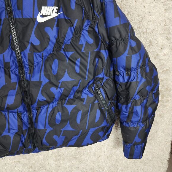 Nike Puffer Jacket Womens Medium Blue Sportswear Just Do It Logo Zip Winter Coat - Picture 3 of 11